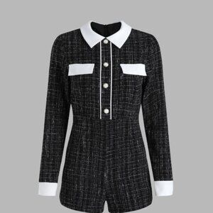 Long sleeve tweed romper